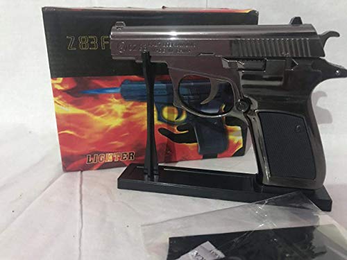 Image of Z83 HEAVIEST Pull Back System Gun Style Metal Body Lighter with Barrel, Cover and Stand, Black