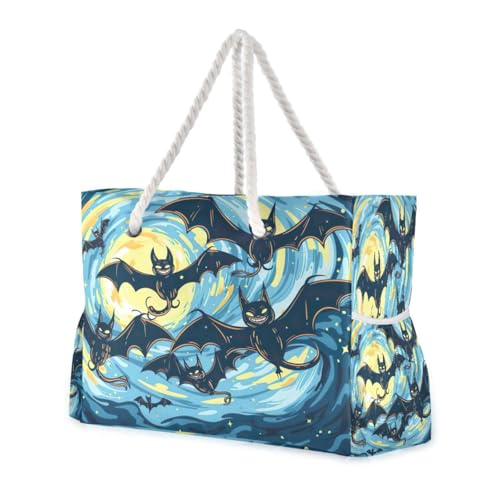 Sunrise and Bats（2） Beach Bag & Travel Tote Bag Large Sandproof with Zipper Closure, Wet Pouch for Swim Gym Travel, Lightweight Foldable Outdoor Bag