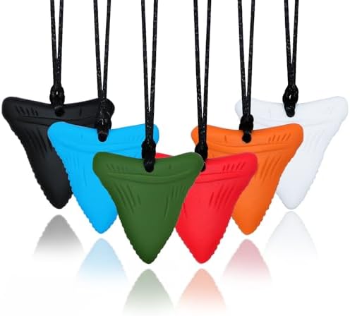 Sensory Chew Necklaces for Kids, Shark Tooth Silicone Chewy Necklace Sensory 6 Pack for Autism/ADHD/SPD, Autism Sensory Toys Reduce Chewing Fidgeting for Boys Girls Adults Chewer