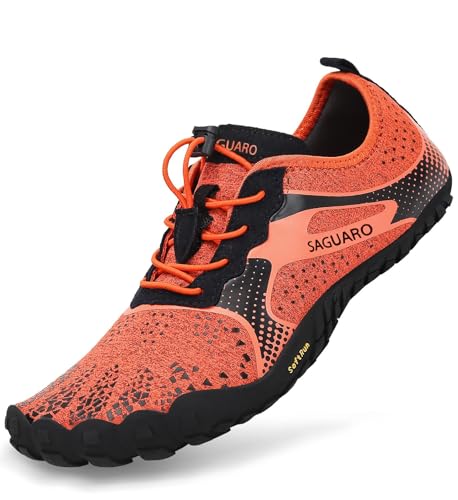 SAGUARO Barfuss Schuhe Damen Barfußschuhe Herren Zehenschuhe rutschfest Atmungsaktive Barefoot Shoes Indoor & Outdoor Barfussschuhe mit Breiter Zehenbox & Zero Drop Solhe, Upgrade Orange, 41 EU