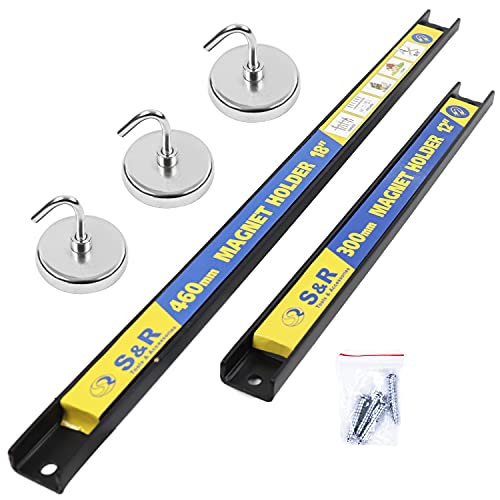 S&R 5er-Set: Magnet Werkzeugleisten mit Magnethaken, Werkzeughalter, Magnetleisten Set, ideal für Werkstatt, Garage, Küche, Garten, Labor, Büro