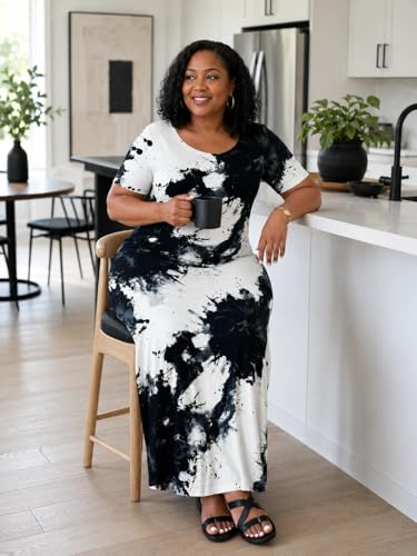 Image of SUZONANA Plus Size Maxi Dress for Curvy Women Summer Casual Sundress Short Sleeve Loose Vacation Dress