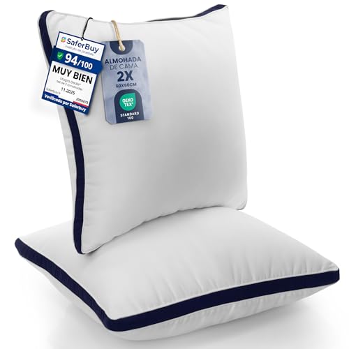 Utopia Bedding Almohadas (2 Unidades), 60 x 60 cm Tela de Microfibra con Relleno de poliéster 3D, Transpirable y Suave (Azul Marino)