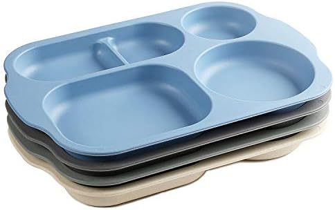 shopwithgreen Section Plates Set for Kids Adults,4 PCS Large 11 Inch Lunch Trays, Microwave Dishwasher Safe (Wheat Straw + PP) Material