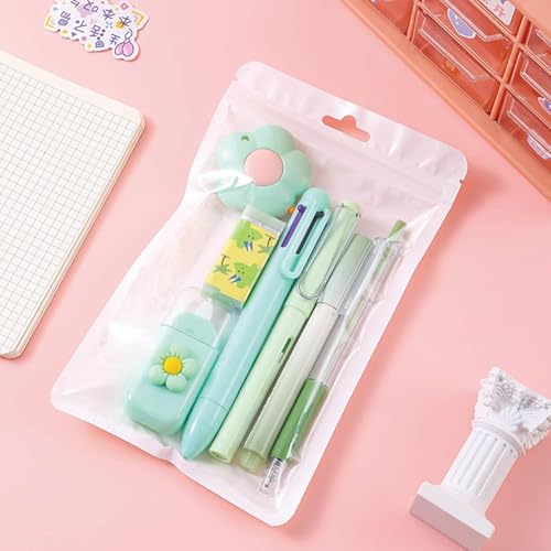 Image of SAMVARDHAN 7 Pcs Cute Purple Stationery Set Kawaii School Supplies Office Supplies Including Ballpoint Pens Pencil Sharpener Highlighter Correction Tape Ruler (White)