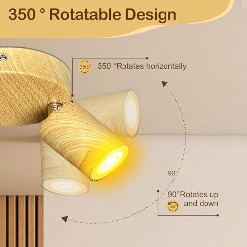 Image of 2 Light Track Lighting Fixtures for Ceiling LED Aluminum Wood Grain Spot Lights Indoor Round Chassis GU10 Base Lamp Rotatable Modern Ceiling Spotlight for Bedroom Kitchen Hallway (Bulb Not Included)