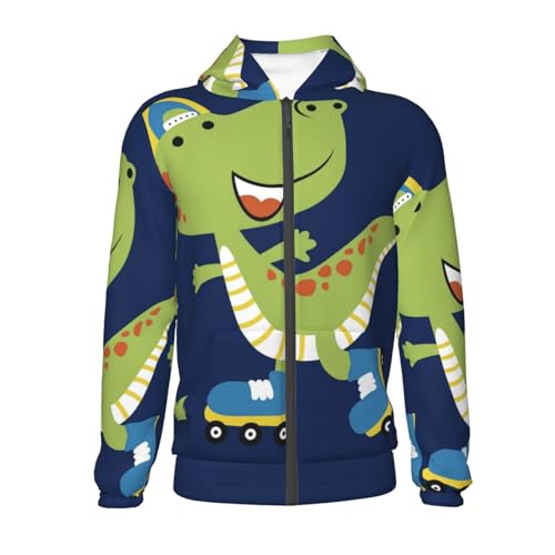 Dino Playing Roller Skate Kids Pullover Hoodies Boys Zip Up Sweatshirts Girls Athletic Clothes with Pocket2