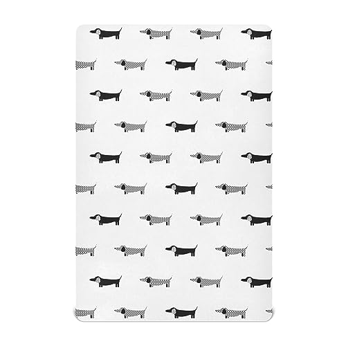 Image of Fitted Crib Sheets Dachshund Black and White Dogs Stretchy Portable Playard Sheets for Baby Toddler, Breathable Soft Mini Crib Mattress 39 x 27 in for Boys and Girls