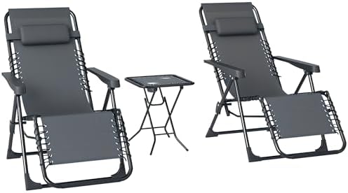 Outsunny Set de 2 Tumbonas Jardín Exterior Plegables con Mesa Aux...
