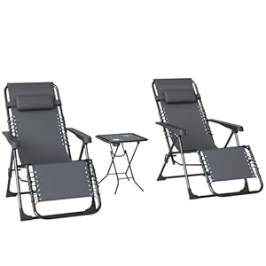 Outsunny Sonnenliege 2er Set klappbar Zero Gravity Liegestuhl mit abnehmbaren Kopfstützen Beistelltisch inklusive 2 Getränkehalter, Extra Breit Gartenliege Relaxliege für Garten Terrasse Pool Grau