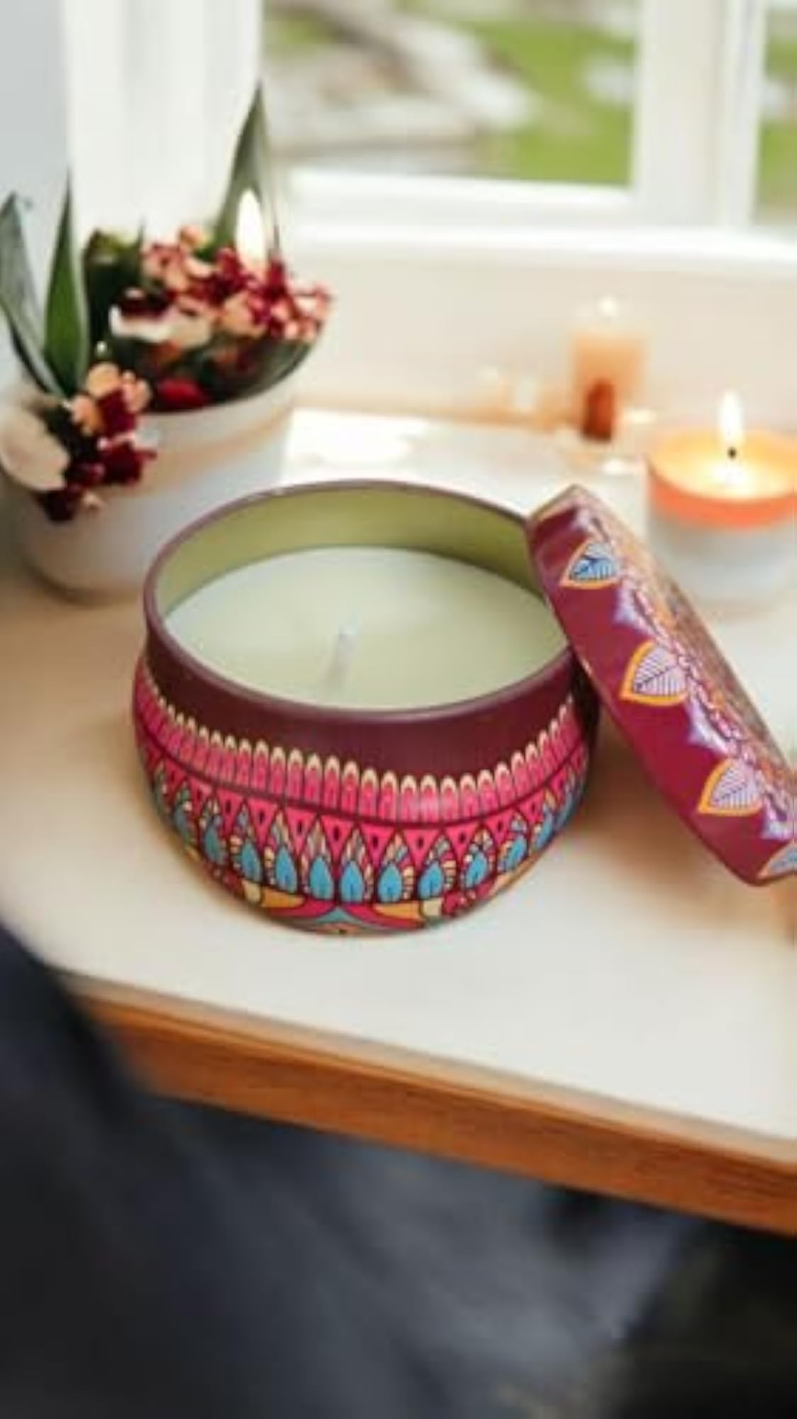Mandala Printed Tin Jar Scented Candles, Aromatherapy Gift