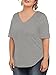 Amoretu Women Plus Size T Shirts Plain Short Sleeve V-Neck Top Blouse Grey 3XL