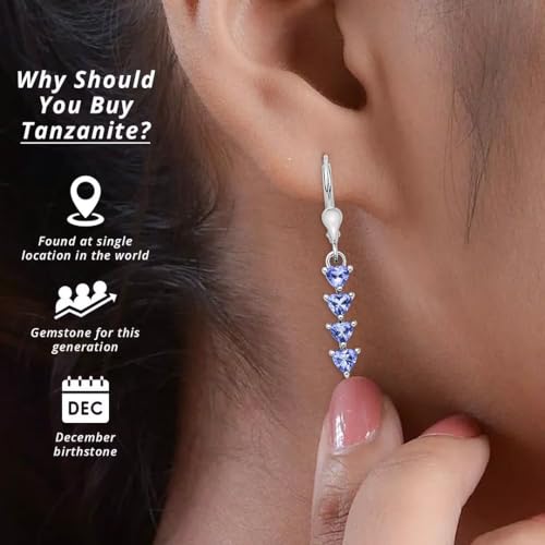 Blue Tanzanite Earrings in 925 Sterling Silver - Cute Teardrop Dangle Earrings for Women - Birthstone Jewelry Anniversary Birthday Gifts for Women3