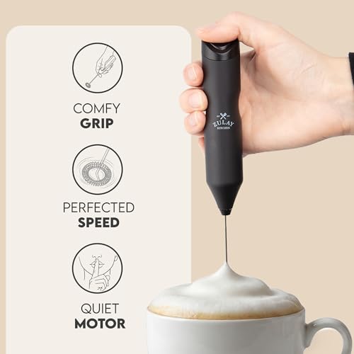 Image of Zulay Kitchen Powerful Frother Wand AA Batteries Included, Ultra Fast Handheld Drink Mixer, Comfort Milk Frother, Stainless Steel Whisker, Frother Handheld for Coffee, Protein & Matcha - Frothmate 2.0