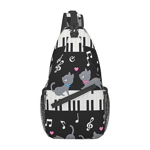 Sac à bandoulière imprimé chat musical sac poitrine unisexe noir taille unique pour le quotidien