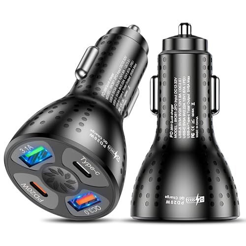 Car Charger 4 Port QC 3.0, GVTECH Fast Charging USB-A Adaptor with LED Light For Android Phones, iPhone 14 13 12 11 Pro Max/X/XS, iPads, Samsung Galaxy S21 S20, Galaxy Note