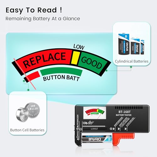 Image of Dlypow Magnetic Battery Tester for AAA AA C D 9V, Buttons, Batteries Checker
