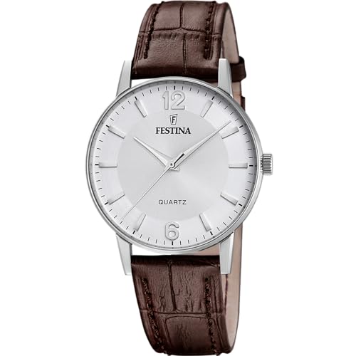 Festina Montre Homme Analogique avec Bracelet en Cuir Marron - Mouvement Quartz - Verre Minéral Haute Résistance - Montres Homme - Élégante et Classique...