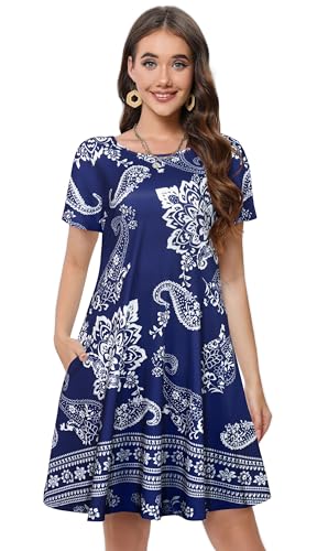 Image of Summer Dresses for Women Casual Tshirt Short Sleeve Floral Sundress Beach Cover Ups with Pockets 2026