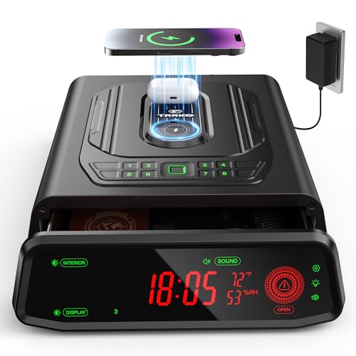 TRRKO Biometric Gun Safe for Handgun | Auto-Open Quick Access Pistol Safe with Fingerprint & Wireless Charger, Smart LED Display, Handgun Safe for Nightstand/Bedside/Home Defense, Gift for Gun Owners
