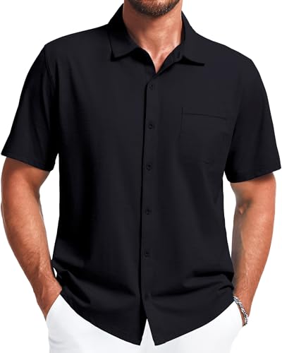 Mens Short Sleeve Dress Shirts Business Casual Button Down Shirt Summer Beach Wedding Untucked Shirts with Pocket