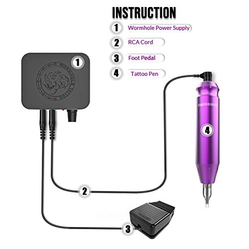 Tattoo Kit, Wormhole Tattoo Pen Kit/Rotary Tattoo Machine Pen for Beginners 10pcs Tattoo Cartridges Needles 5 Tattoo Ink, Professional Complete Tattoo Kit TK602 - Thumbnail 3