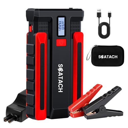 Scatach 6000A Car Battery Jump Starter 12V Car Jumper Starter Battery Pack Portable (up to 10.0L Gasoline and 8.0L Diesel Engine) Jump Box with LED Display Flashlight and Jumper Cables