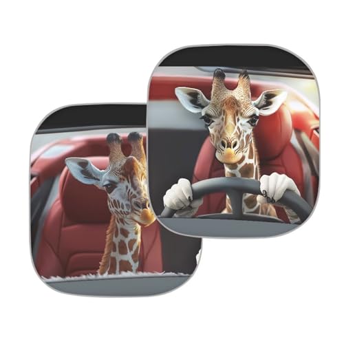 Image of Driving Giraffe 2 PCS Car Windshield Sun Shade Foldable Automotive Interior Accessories for Sun Protection Auto Sun Heat and UV Rays Blocker Fit Car Front Window for Trucks SUV Van