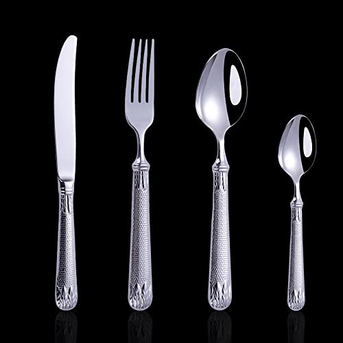 ONUIFIKE Silverware Set, 4/16/24 Piece Tableware 304 Stainless Steel Steak Knife, Fork And Spoon, Home Creative High-end Dessert Fork And Spoon, Home Cutlery Flatware Set(16 Pieces for 4)
