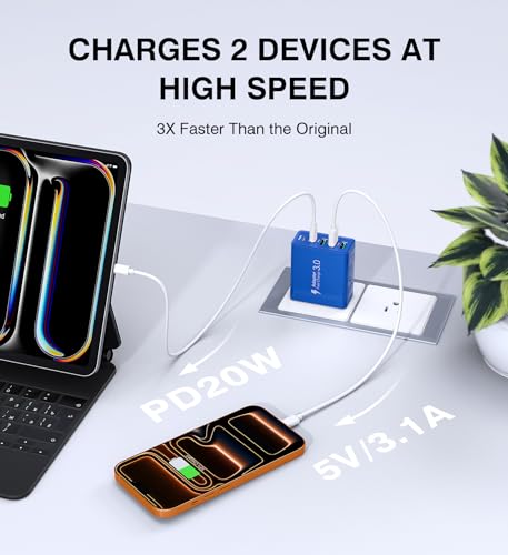 Image of USB C Wall Charger, 50W USB C Charger Block 2-Pack 5-Port PD Fast Charging Blocks,Multiport 2USB C+3USB A Plug,Type C Power Adapter Brick Cube for iPhone 17 /16 /15 /14 /13,Samsung,for Switch(Dark Blue)