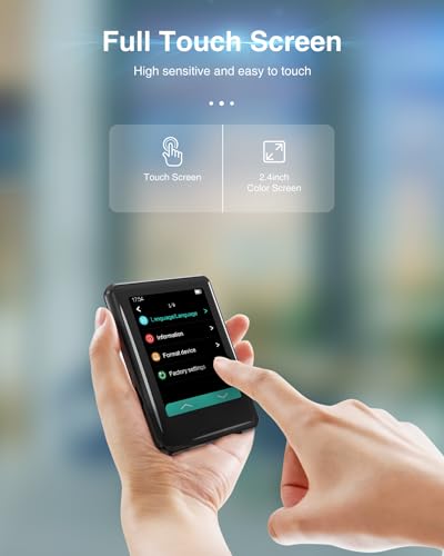 MP3 Player,Tokemisc Bluetooth Full Touchscreen Kids Portable Music Player with Speaker,FM Radio,E-Book,Built-in Micro SD Card Slot,Earphones Included,Max 256GB Expand