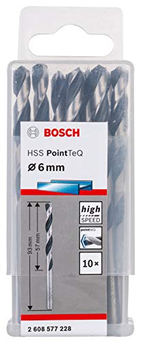Bosch Professional 10 brocas helicoidales HSS PointTeQ, para metal, 6 x 57 x 93 mm, accesorio de tal