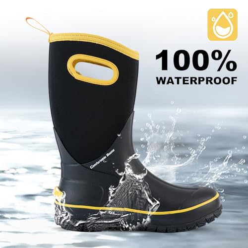 Showave Women's Rain Boots Mid Calf Waterproof Rubber Neoprene Boots with Easy Handles Mud Boots Outdoor Working Boots for Barn Garden Chore3