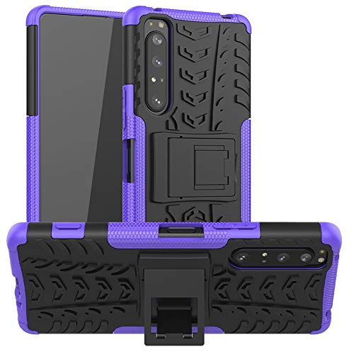 LFDZ Funda Sony Xperia 1 II,con Soporte Cáscara de Doble Capa de Cubierta Heavy Duty Silicona Caso Funda para Sony Xperia 1 II,Púrpura