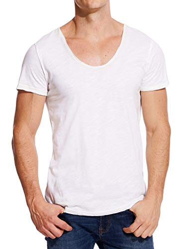 Zecmos V Neck T Shirts Mens Scoop Neck Short Sleeve Slim Fit Basic Tee Casual White M