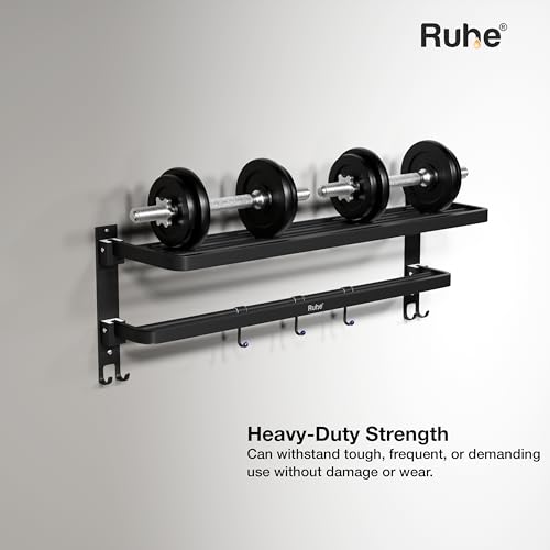 Image of Ruhe Dual Folding Towel Rack, Black | Premium Grade Stainless Steel Dual Folding Towel Rack /Towel Holder /Towel Stand /Accessories for Bathroom and Kitchen | (24 Inches)