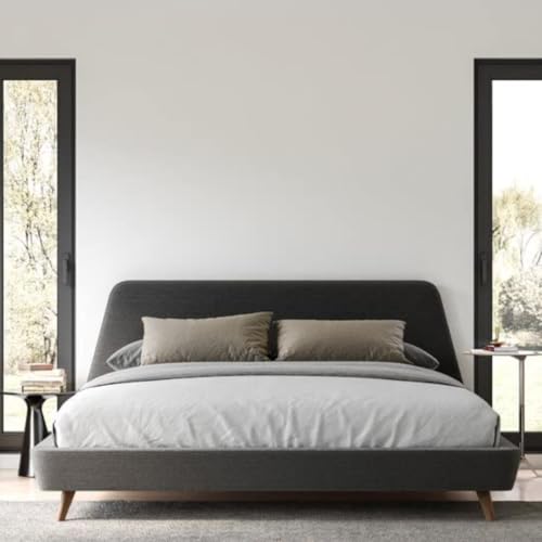 Image of Upholstered Beds | Bed Queen Size | Bed for Bedroom, Living Room | Wooden Bed Queen Size | Bed Without Storage | Mattress not Included | Fabric Color:- Dark Grey