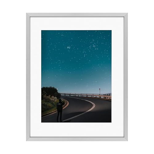 Frametory 11x14 Aluminum Picture Frame with Mat for 8.5x11 Photo, Silver