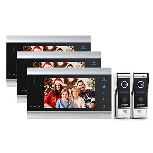 Tmezon Video Door Phone Intercom 7" Lcd Full Color Doorbell Intercom Kit 2 Camera 3 Monitor Hd 1080Phome Security System #TOP22
