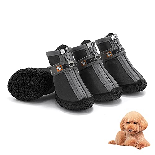 7HAHA3 Hundeschuhe für Kleine Mittelgroße Hunde Pet Booties Mountain Soles wasserdichte rutschfeste Schuhe mit Reflektierenden Streifen Pfotenschutz,Black,5(5.3cm13kg)