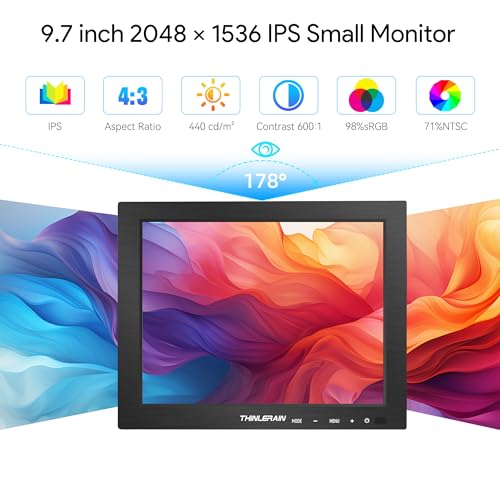 Image of 9.7 Inch Small Monitor 2048x1536 IPS Display, 4:3 Second Screen, 440 Nit Brightness, Dual USB-C & HDMI, Built-in Speakers, VESA Mountable, External Monitor for Laptop PC Phone RasPi