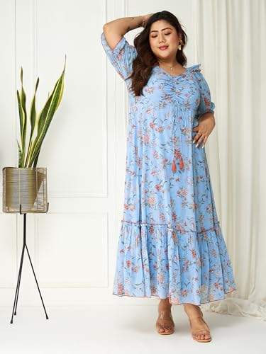 Image of Miss Chase A+ Women's V-Neck Three-Quarter Sleeve Floral Wrap Chiffon Midi Dress