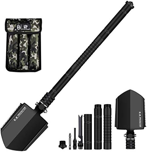 Survival Shovel Folding Tactical Shovel Aerospace-Grade Aluminum Camping Shovel Multifunctional Multitool Ultra-Light & Solid Collapsible Spade Emergency Kit with Carry Bag (26.6")