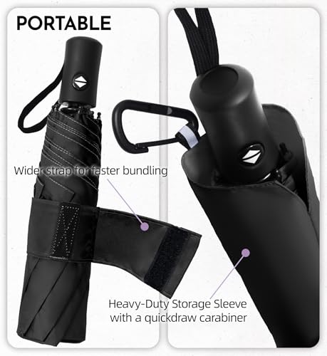Image of LILAC Umbrella Small Stable Windproof 110 cm Pocket Umbrella Open-Close Compact Travel Umbrella with Fastener & Carabiner, Lightweight Folding Umbrella for Men and Women