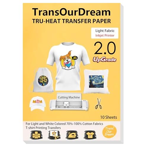 TransOurDream-vieja marca.Transfer Paper Para Tejidos Claros,Papel de Transferencia,Sin Impresión de Espejo(A4x10 Hojas)