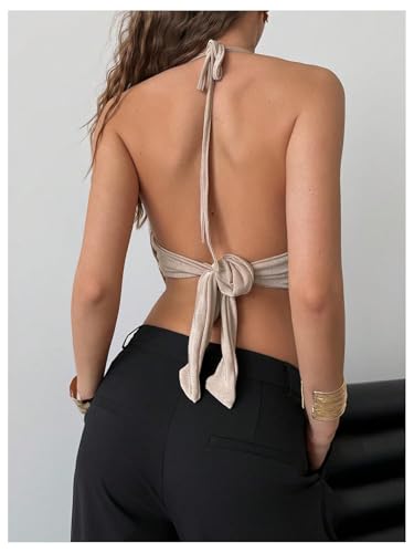 Verdusa Women's Sexy Halter Going Out Tops Trendy Concert Festival Outfits Open Back Crop Top Clubwear2