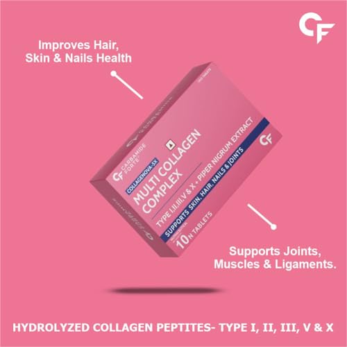 Image of Carbamide Forte Hydrolyzed Multi Collagen Tablets With 5 Types (I, II, III, V & X) for Joint Support & Glowing Skin | Collagen Supplements for Women & Men - 10 Tablets