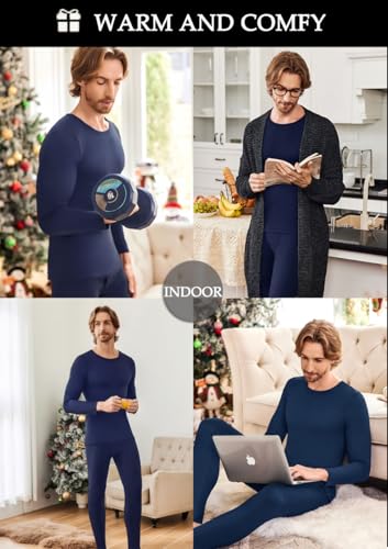 Ekouaer Men's Long Johns Thermal Underwear Comfy Soft Elastic Fabric Base Layer Set Cold Weather Warm Top and Bottom4