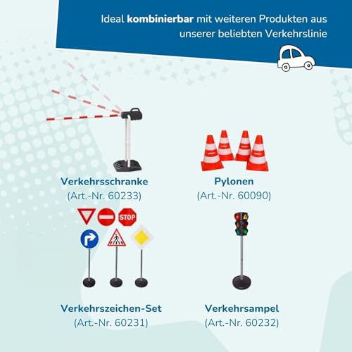 alldoro 60230 XXL-Verkehrsset mit Ampel, 10 Verkehrsschildern (75 cm) & 4 Pylonen, Verkehrserziehung für Kinder, Indoor & Outdoor, Orange