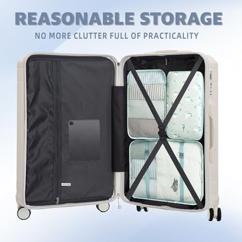 Merax 3 Luggage Sets, Durable Lightweight Hardshell Suitcase Spinner Wheels, White Horizontal Stripe, 20/24/28 Inch4